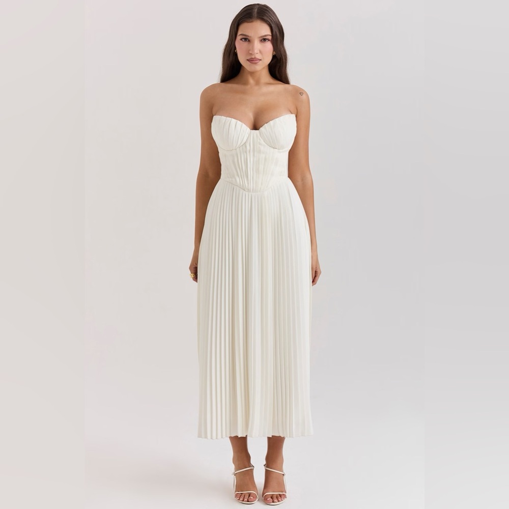 House of CB Amorata Ivory Pleated Dress, Worn Once